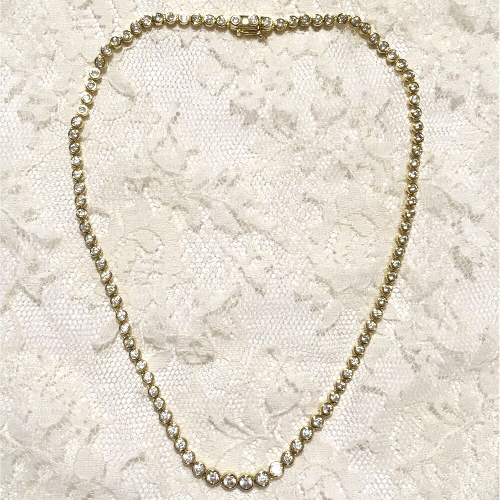 Tennis Necklace Bezel Set Stones Gold Tone Victoria Emerson signed